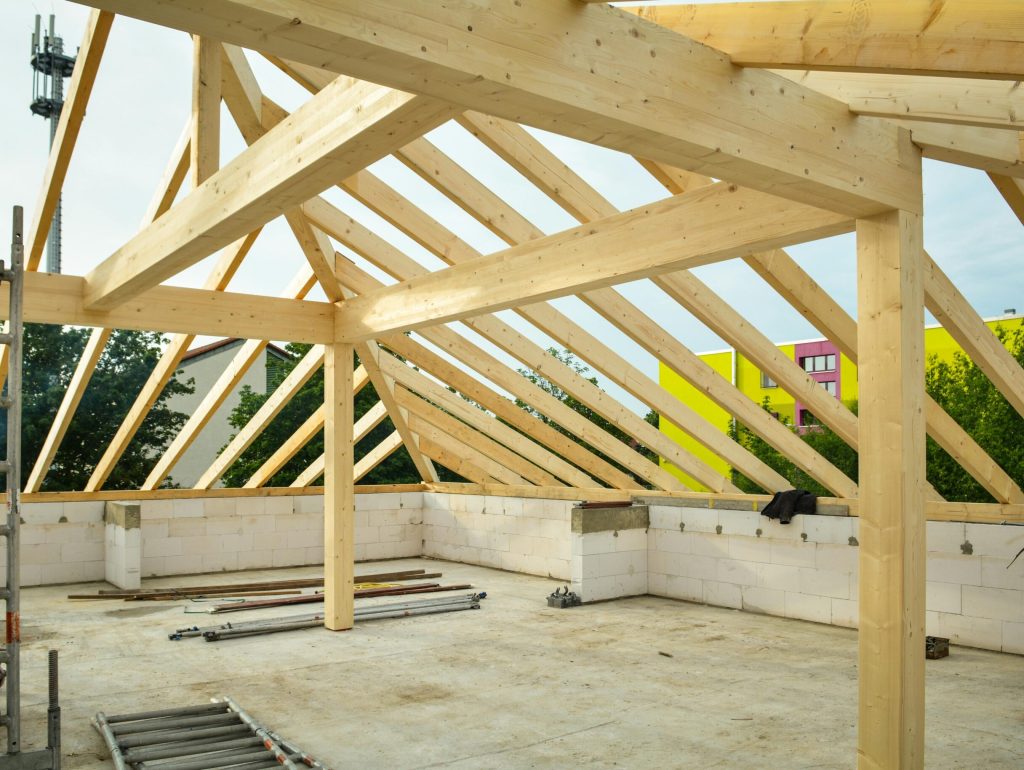 wooden beams during a home buildiing wooden beams during a home buildiing